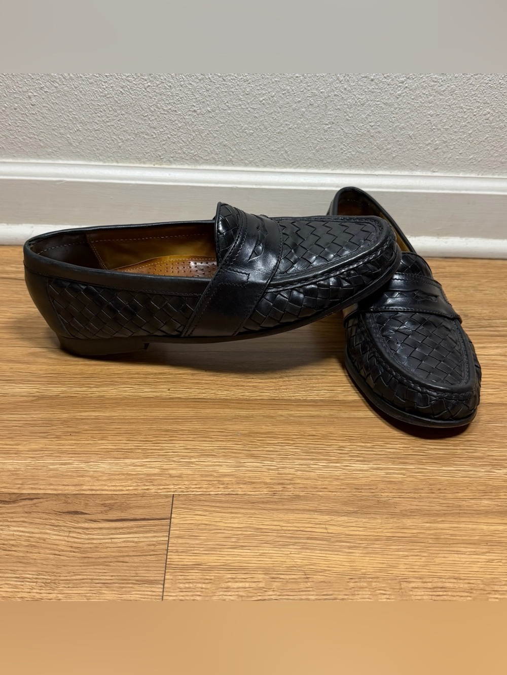 Cole Haan Black Leather Woven Penny Loafers Comfort BusinessCasual 10